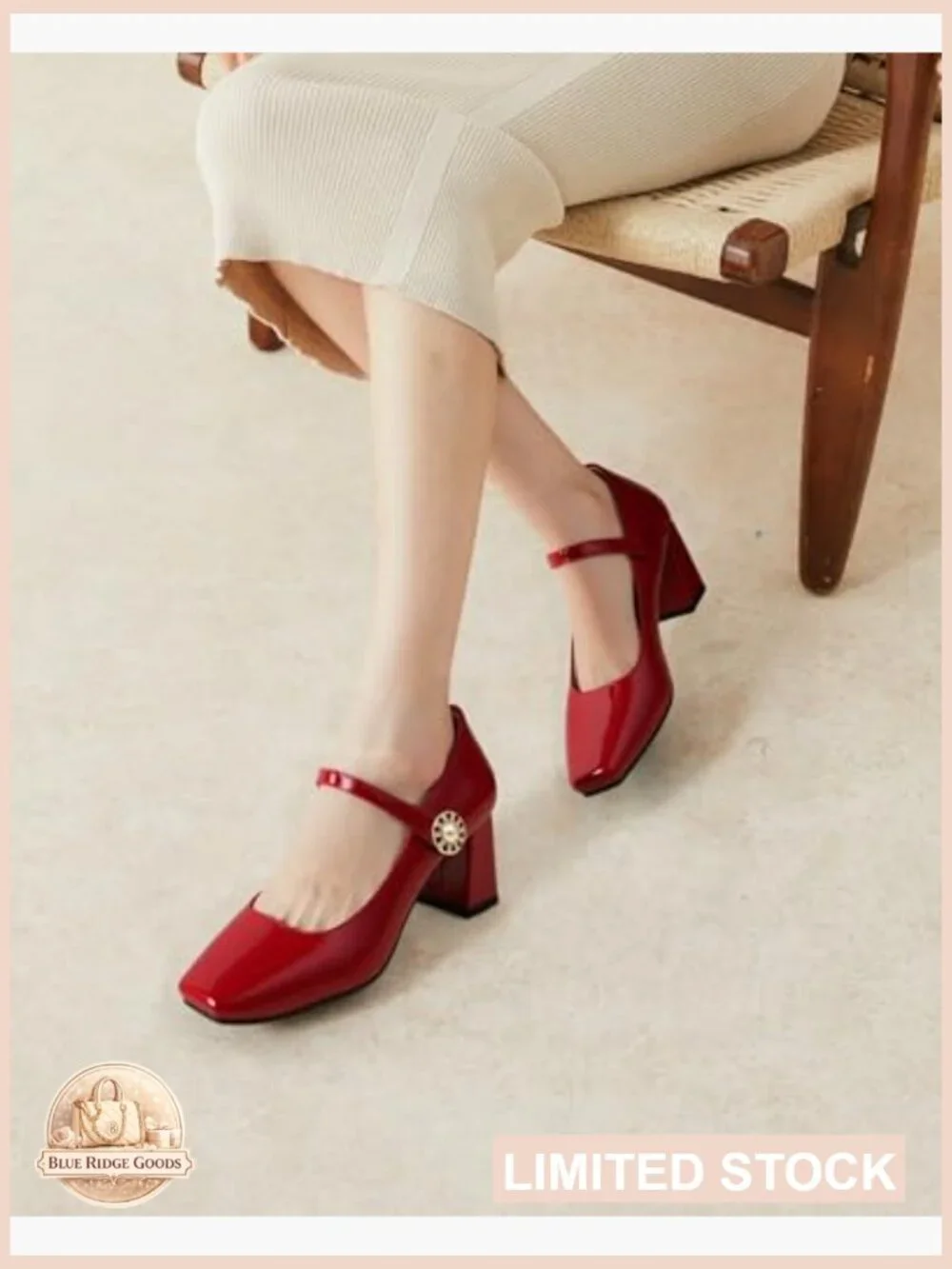 Patent Leather Mary Janes Chunky Heel Square Toe Block Heel Pumps Dress Shoes - Picture 7 of 7